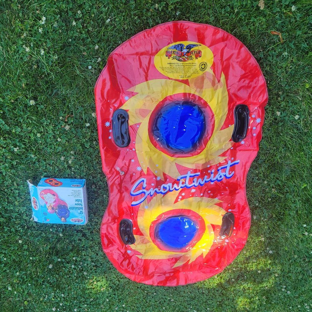 ❄️Flexible Flyer 57" Inflatable Snow Tube Raft Float Room For Two Sledding  ❄️
